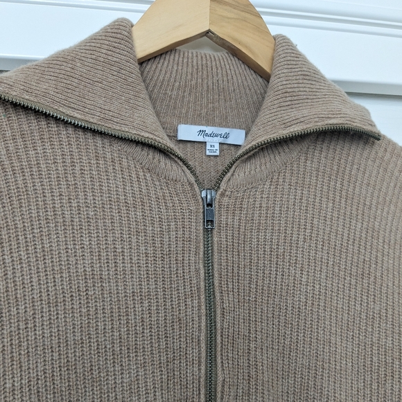 MADEWELL Glenbrook Honey Brown Camel Ribbed Sweater 1/4 Zip Long Sleeve XSmall - Picture 3 of 9